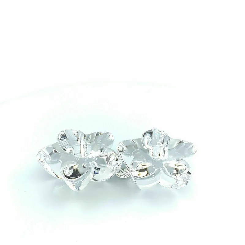 Charming Unbranded Heavy Lead Glass Star/Flower Shaped Taper Candlestick Holders (Set of 2) - Unmarked