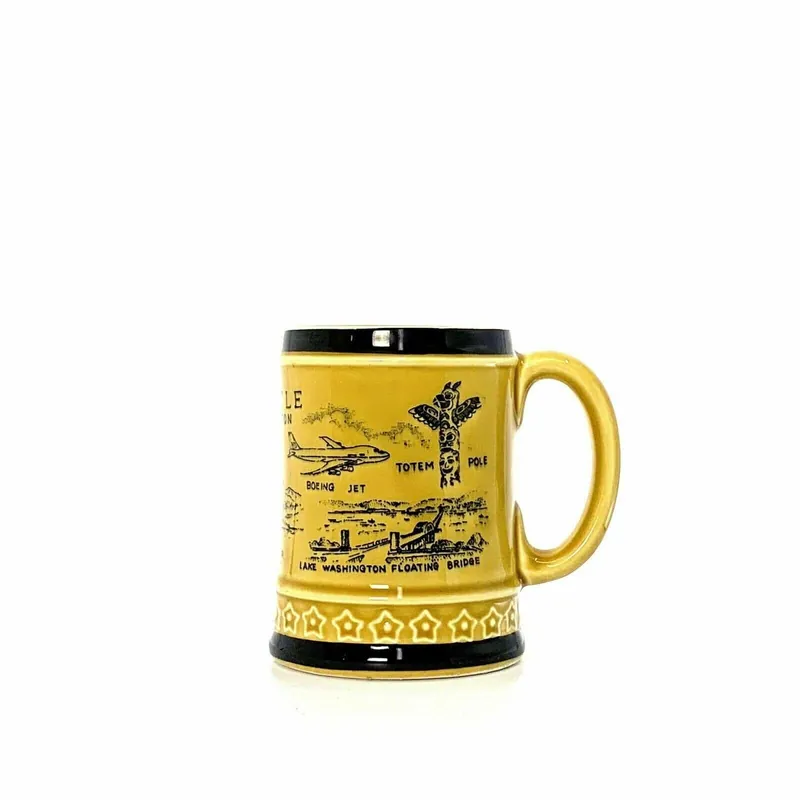 Vibrant Seattle Ceramic Souvenir Coffee Cup Mug - 12 fl oz, Yellow
