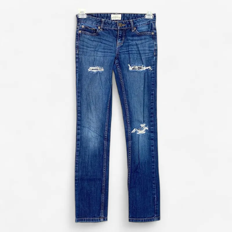 Aeropostale Women's Bayla Skinny Distressed Jeans - Blue Denim - Size 1/2 - Regular Length