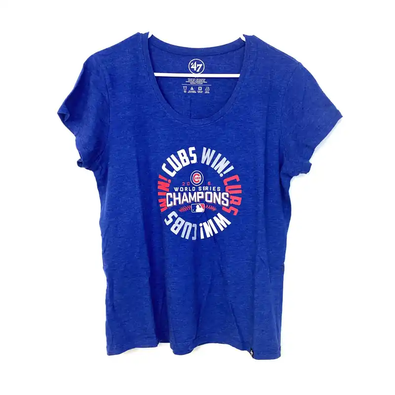 '47 Brand Women's Blue Chicago Cubs 2016 World Series V-Neck T-Shirt - Size L - Pre-Owned
