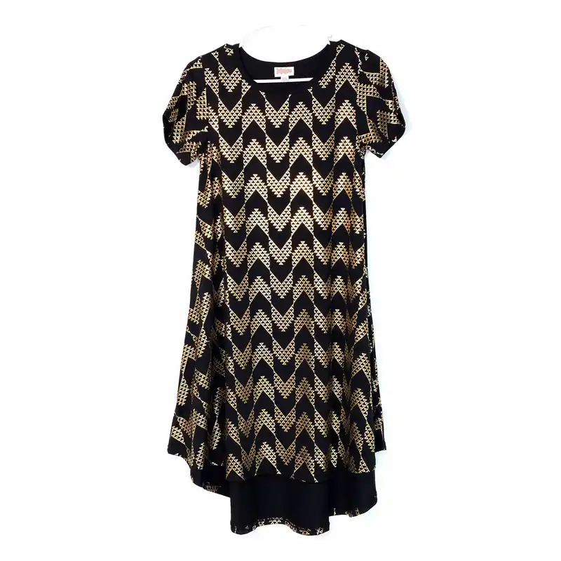 LuLaRoe Women Carly Dress | XXS | Black Gold Chevron | ELEGANT | New