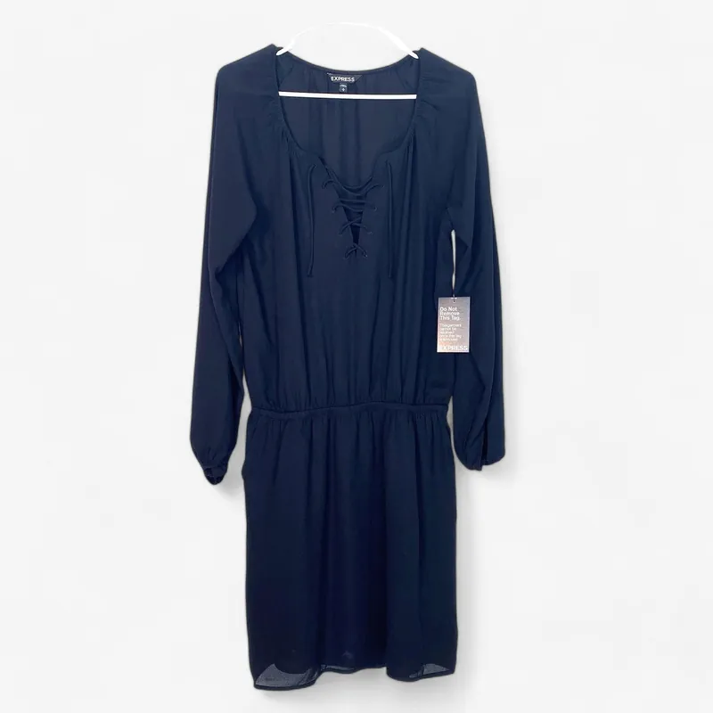 Express Women's Black Lace-Up Knee-Length Dress - Size M