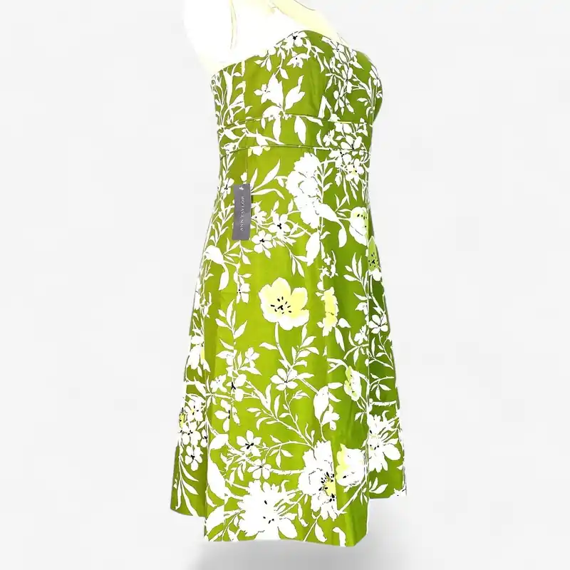 Ann Taylor Women's Green Floral Strapless Knee-Length Summer Dress - Size 14