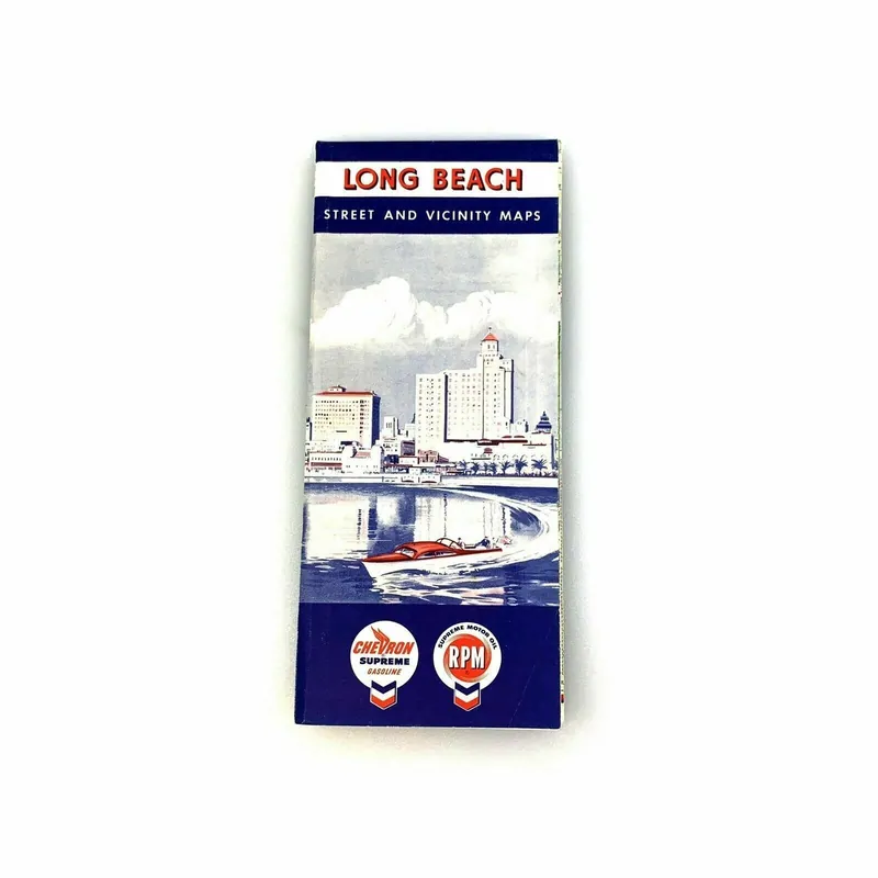 Vintage 1958 Long Beach California Official Street Folded Travel Map - Unmarked