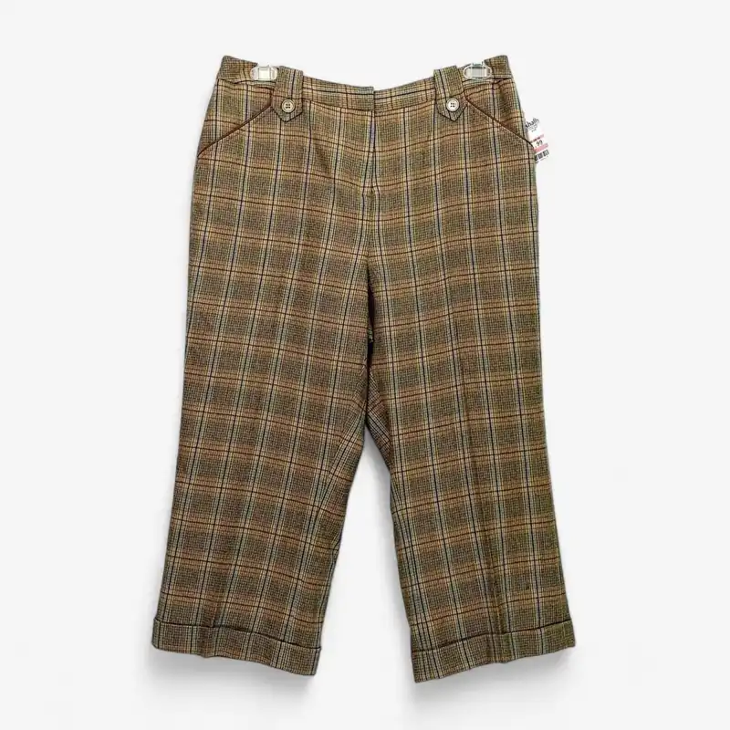 David N Women's Plaid Wool Capri Pants - Yellow/Brown - Size 14