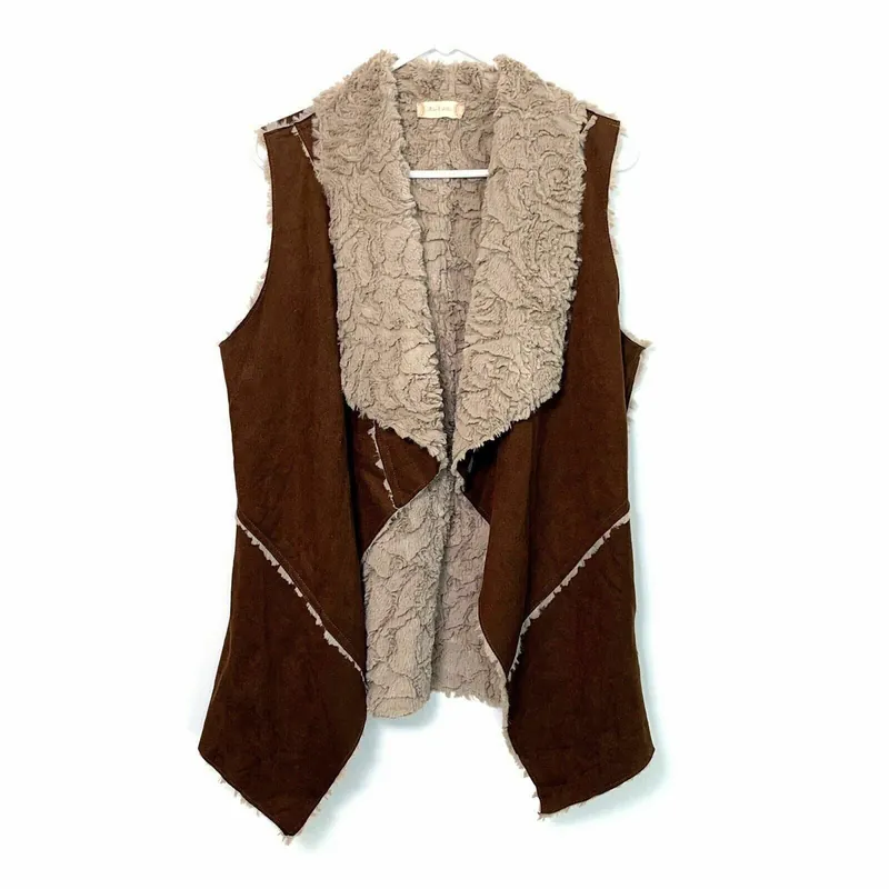 Altar’d State Womens Size L Brown Lined Vest Faux Fur Suede - Altar'd State