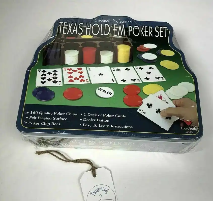 Texas Hold Em Poker Game Chips Rack Cards Dealer Button Felt Playing Surface New - Cardinal