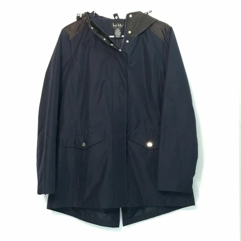 Nicole Miller NY Women Navy Blue Size S Water Repellent Zip-Up Hooded Jacket