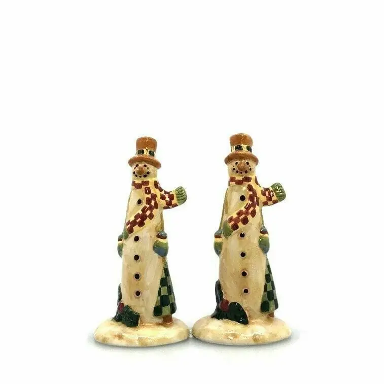 Vintage Christmas Skinny Snowman Salt Pepper Shakers Set Pair Holidays - CIC