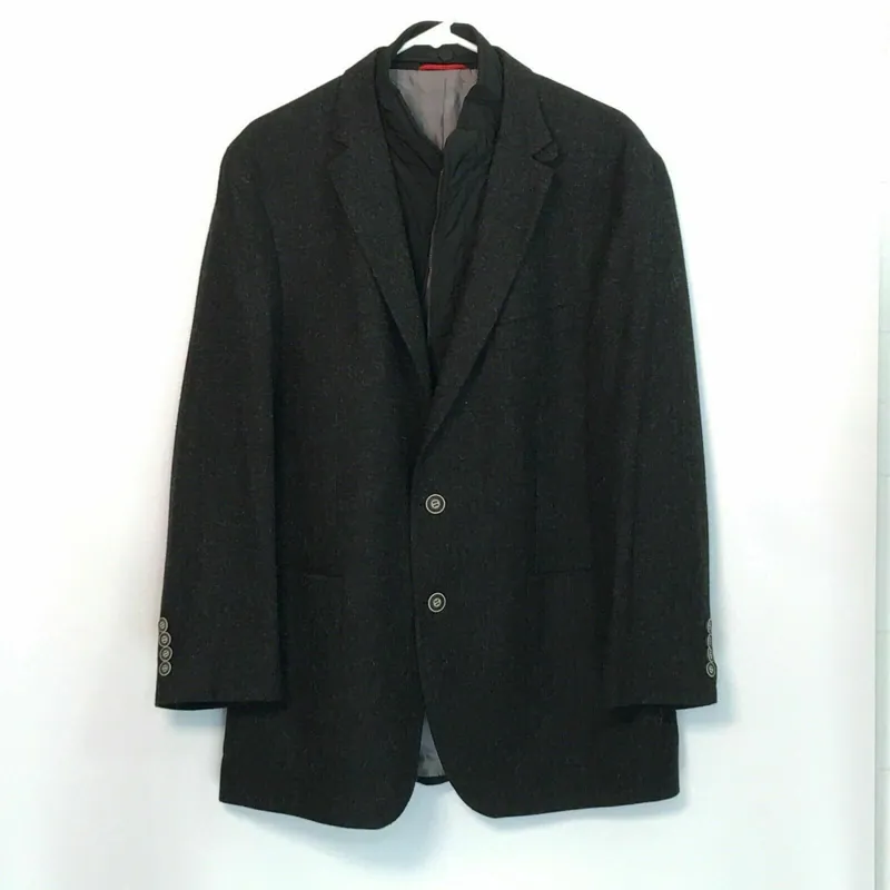 Digel Mens Wool Sport Coat Size XL Charcoal Gray with Zipout Liner