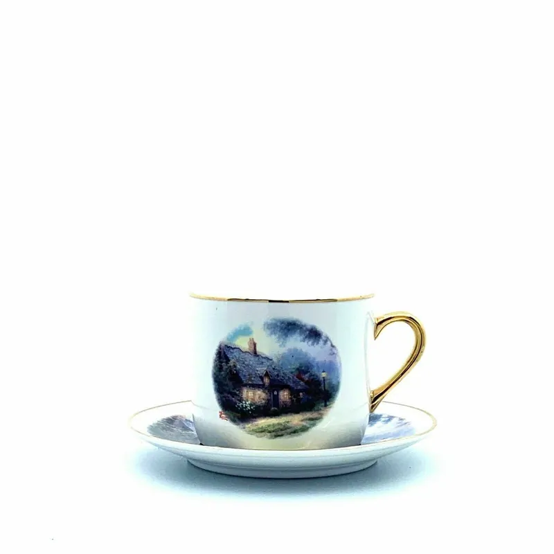 Thomas Kinkade Painter of Light “Moonlight Cottage” Porcelain Coffee Cup & Saucer Set