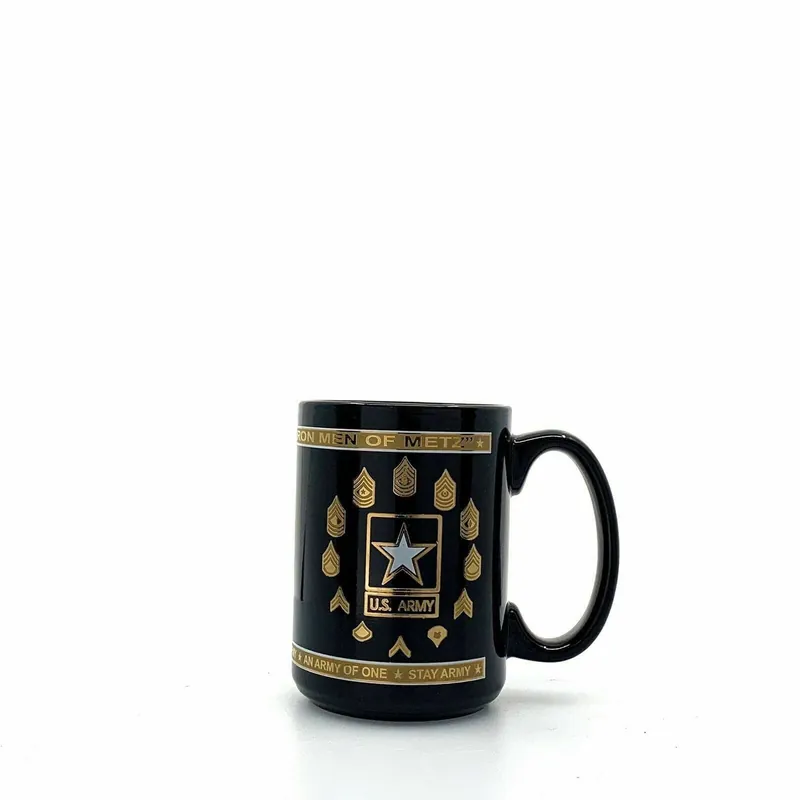 US Army Coffee Cup 95th Division (IT) American Flag “9V” Black 10 Oz. - Unmarked