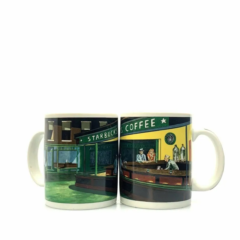 Set of 2 Starbucks Painting Cups & Mugs J. Burrows The Diner Porcelain