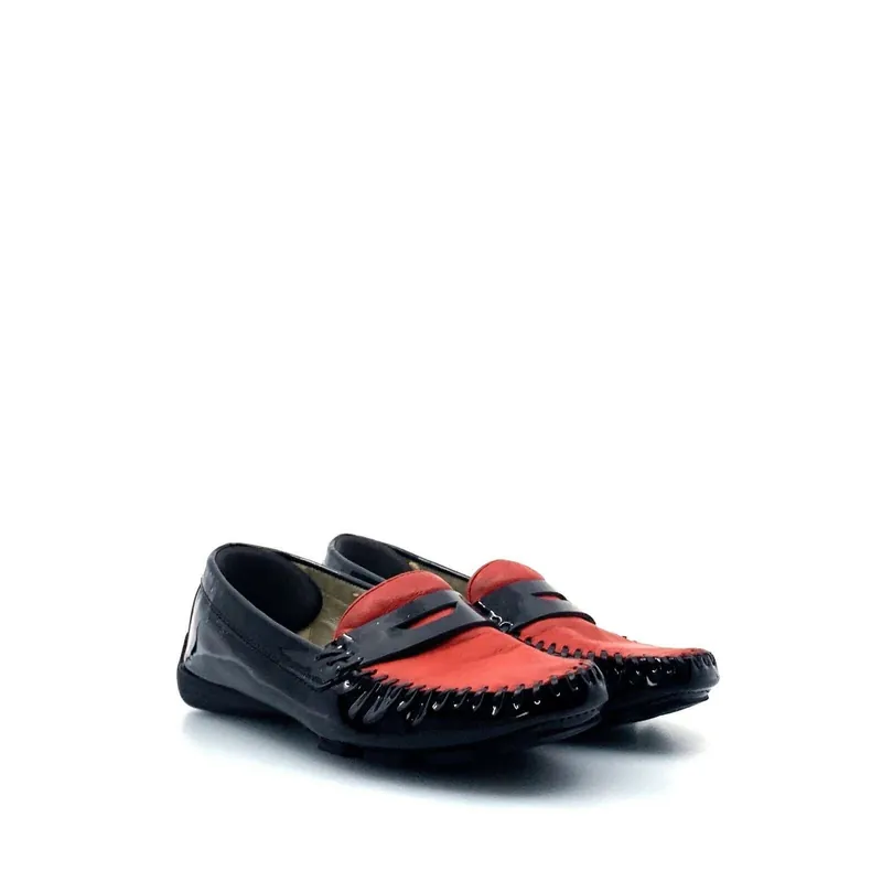 Robert Zur Womens Size 4.5M Black Red Moccasins Shoes Patent Leather Flats - Medium