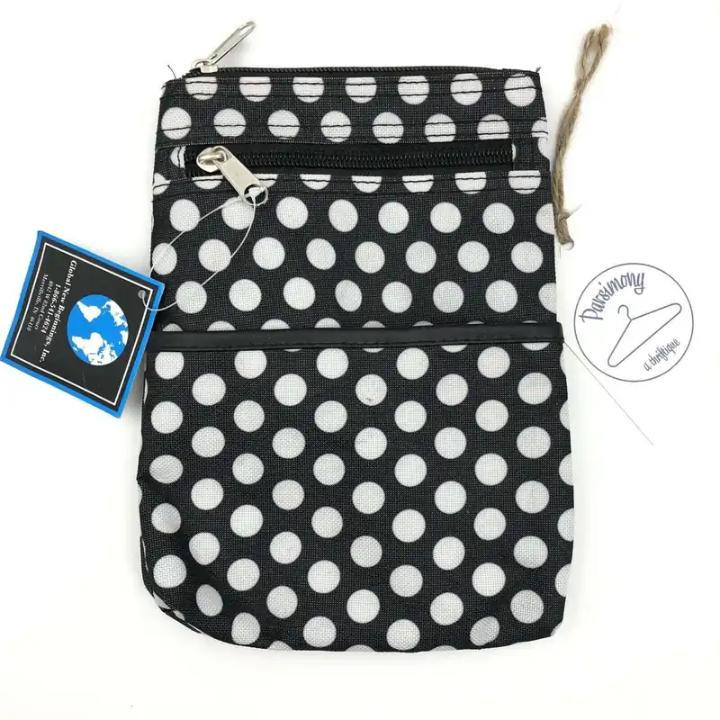 GNB Polka Dot Black White Womens Cross Body Bag Detachable Strap Size Small Zip - Global New Beginnings