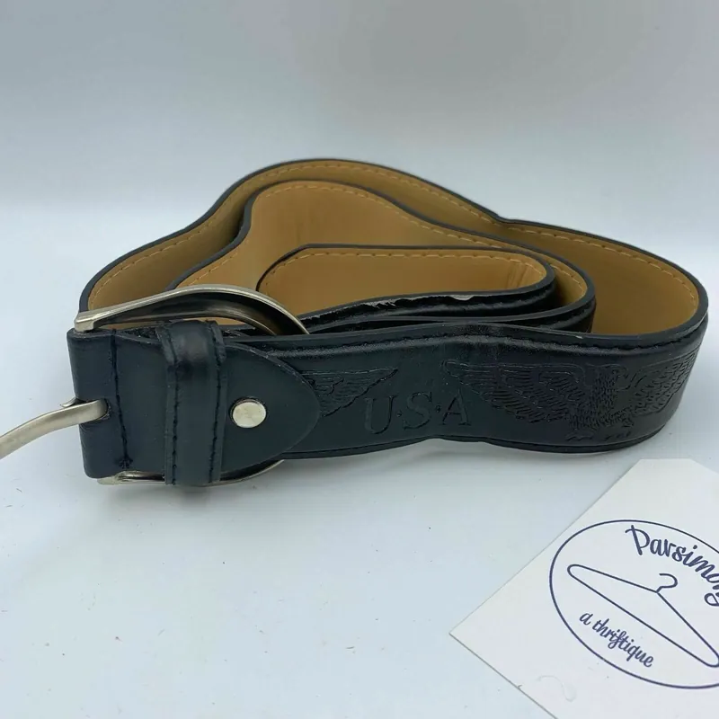 Unbranded Black PU Faux Leather Belt “USA” Eagle 38” - Unmarked