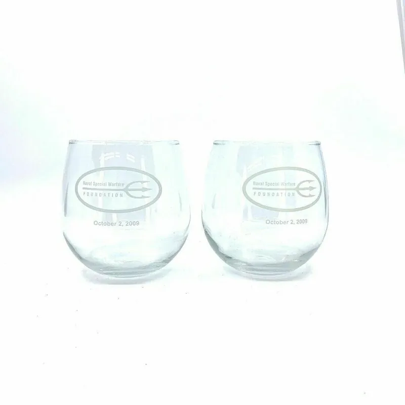 Naval Special Warfare Foundation 2009 Souvenir Stemless Wine Glasses Set Of 2 - Unmarked