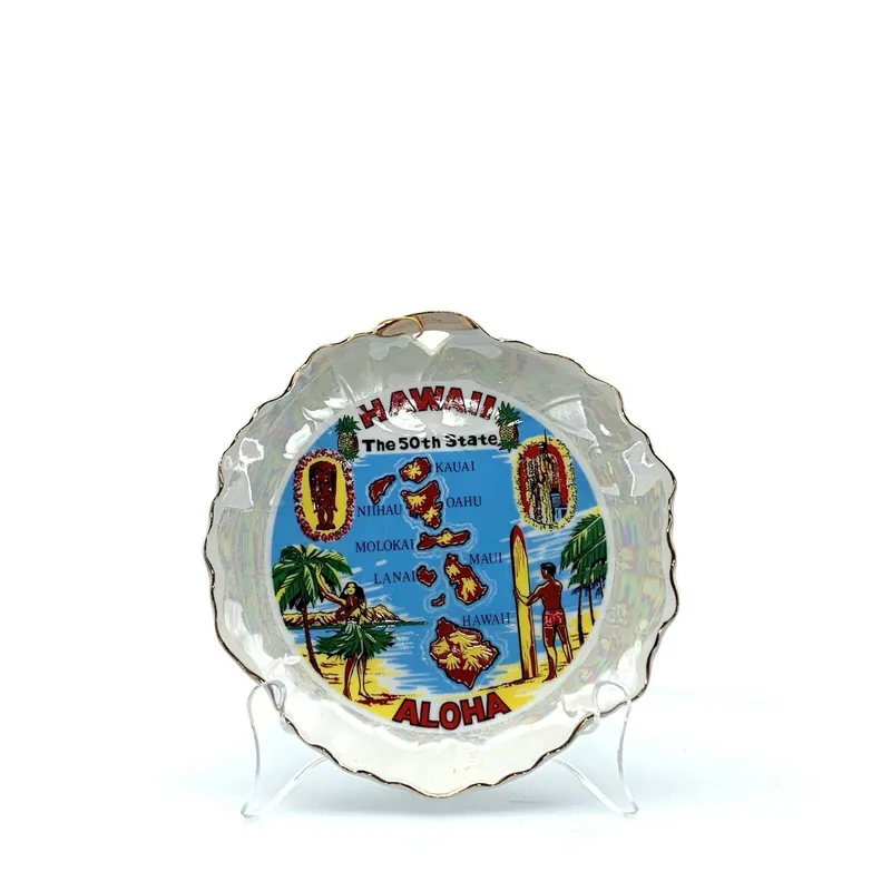 State Collectors Souvenir Plate Hawaii Aloha Collectible White 8” - Unmarked