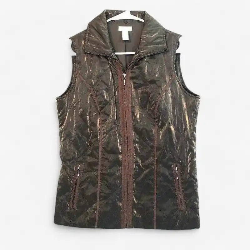 Chico's Women's Quilted Vest | Metallic Bronze Brown | Size 0 - Chicos