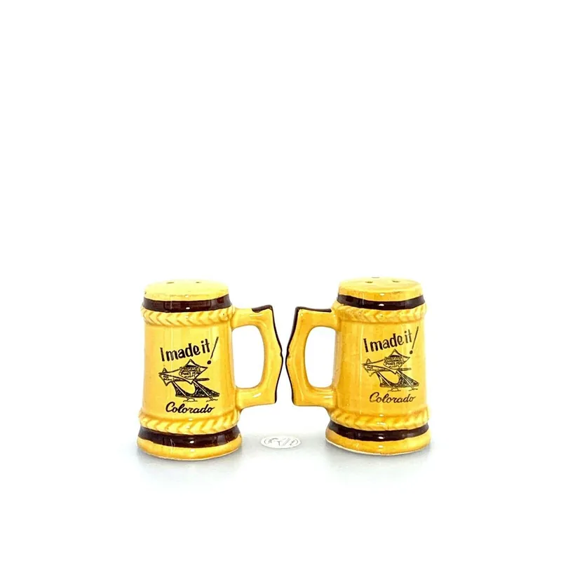 Vintage Colorado Pikes Peak Stein Souvenir Salt Pepper Shakers Set Pair - Unmarked