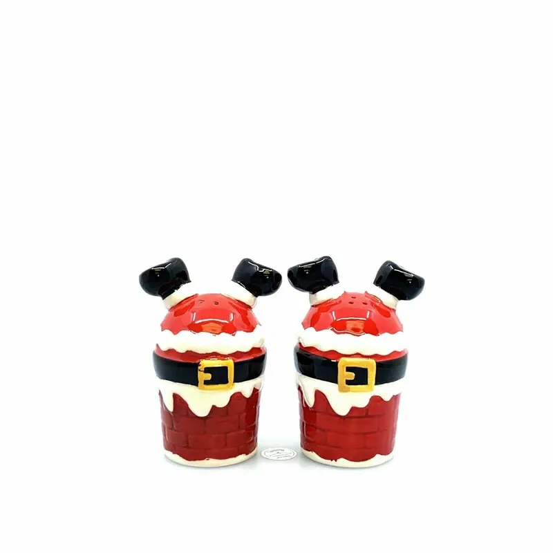 Santa Going Down the Chimney Salt And Pepper Shakers Set Ceramic - Unmarked