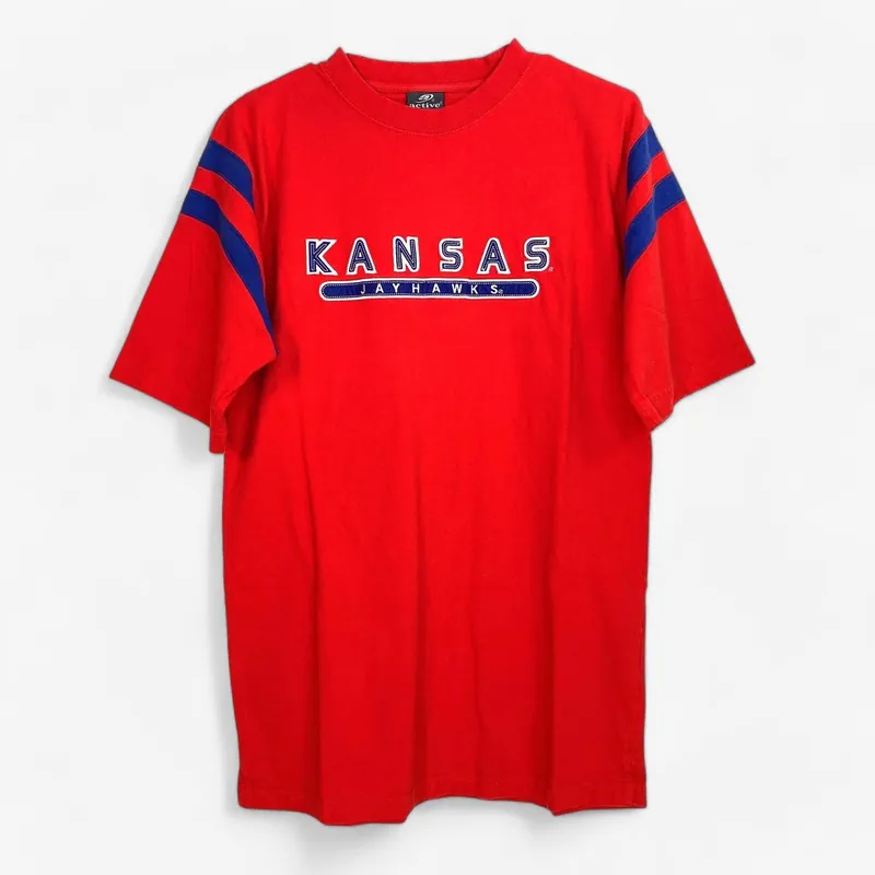 Kansas Jayhawks Men's Red Active Short Sleeve Crew Neck T-Shirt - Size M - Officially Licensed