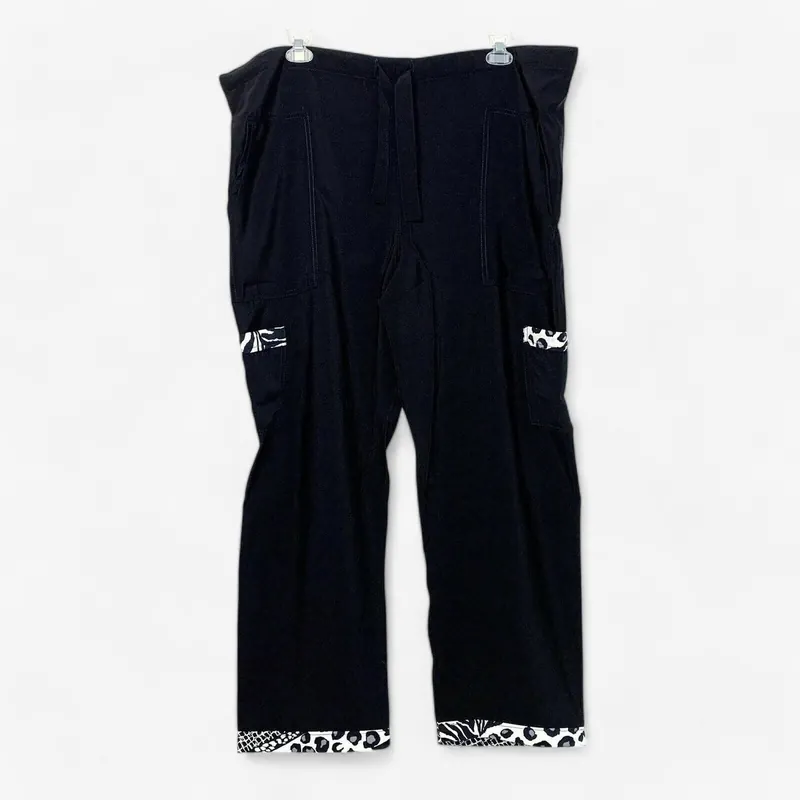 Sublime Scrubs Women's Black Scrub Pants with Animal Print Trim - Size M