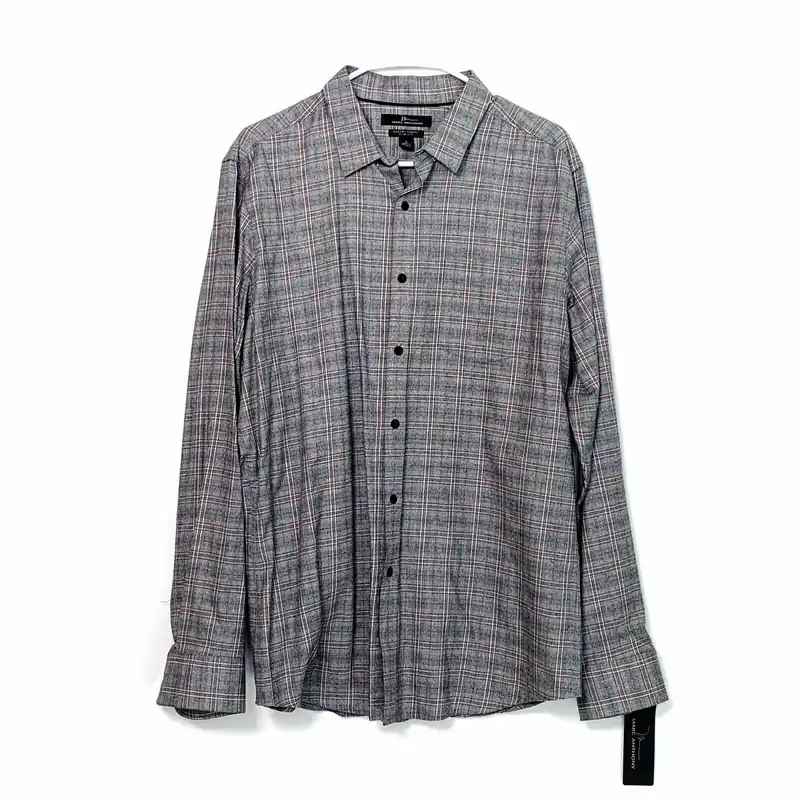 Marc Anthony Men's Slim Fit Gray Plaid Flannel Shirt Size L Long Sleeve NWT