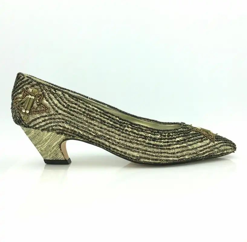 J Renee Womens Size 9N Bronze Gold Swank Beaded Evening Heels Pumps Shoes - J. Renee