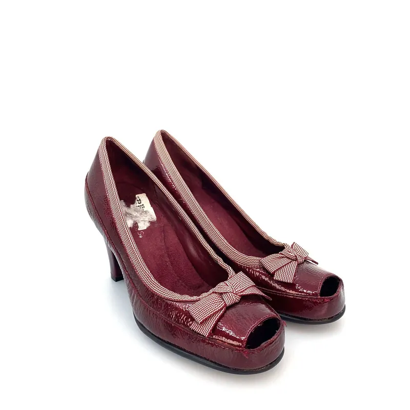 AEROSOLES BENEFIT Womens Size 5.5 Maroon Red Peep Toe Bow Pumps Heels Shoes