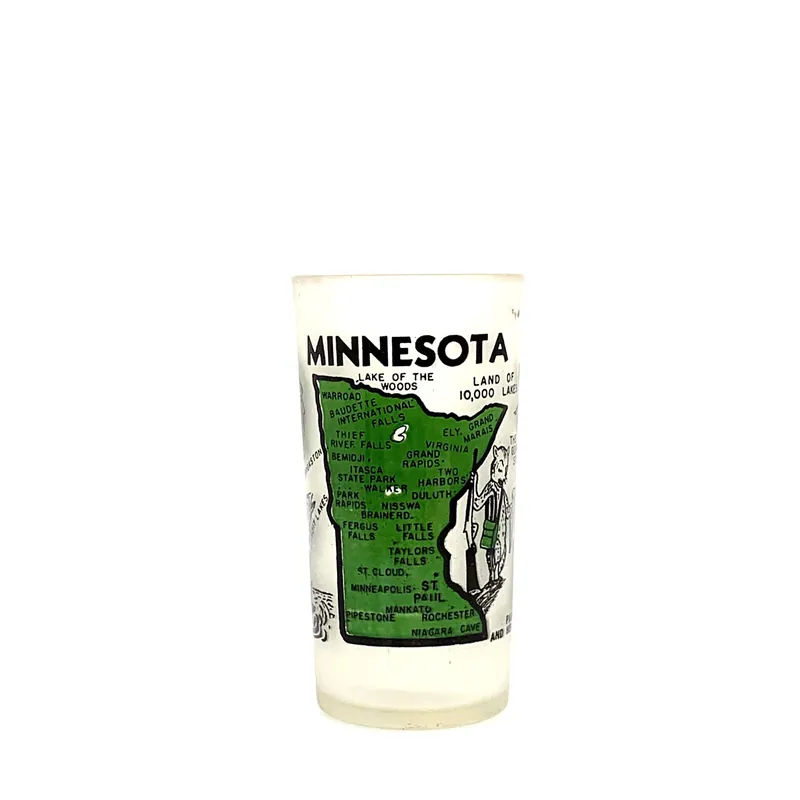 Minnesota Souvenir Drinking Glass Land Of 10,000 Lakes Frosted Glass - Unmarked