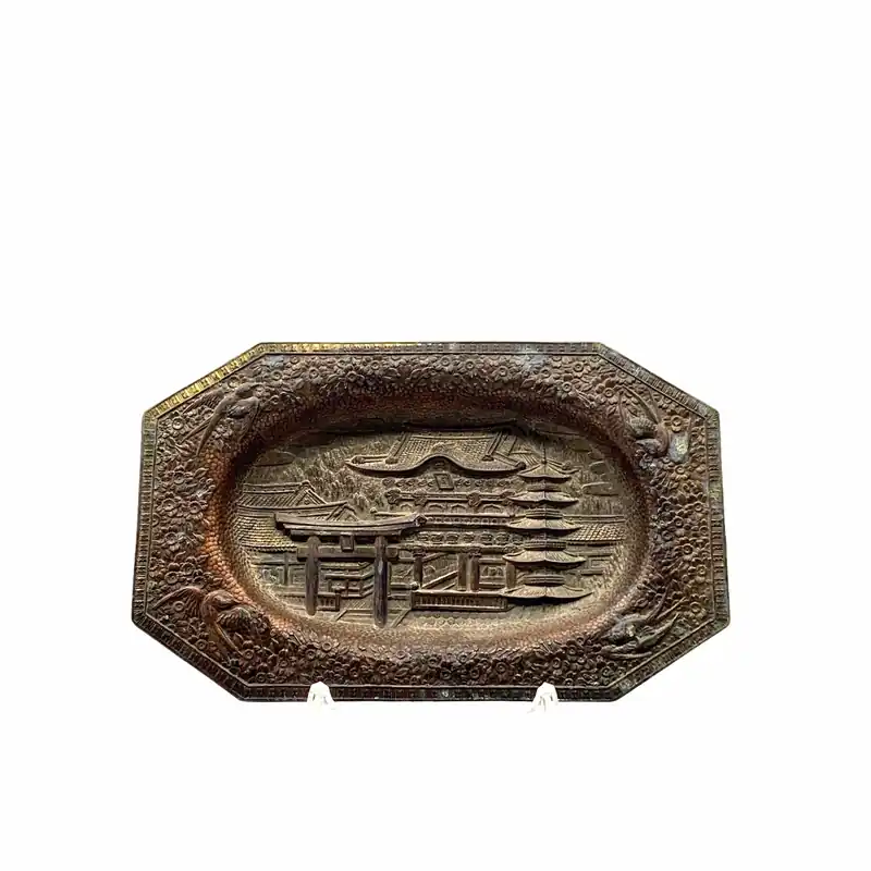 Vintage Pressed Tin Relief Tray Asian Japanese Culture Change Keys - Unmarked