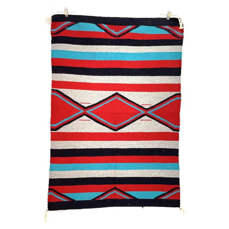 Vintage Navajo Hand-Woven Geometric Striped Kilim Rug by Lena Begay 42” x 27.5”