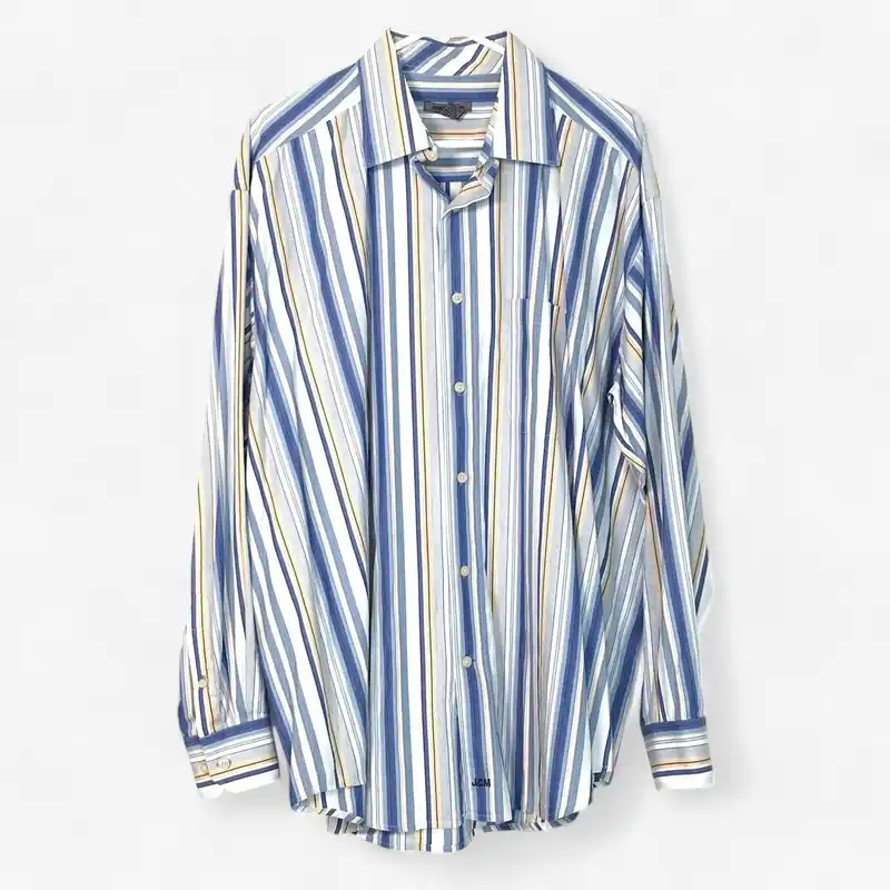 Johnston & Murphy Men's Striped Blue & White Button-Up Dress Shirt - Size XL - Long Sleeve