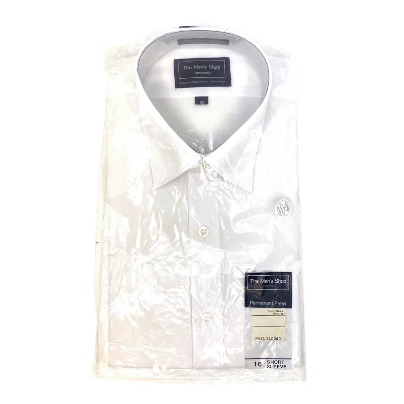 Vintage JCPenney Men's White Short Sleeve Button-Up Shirt - Size 16