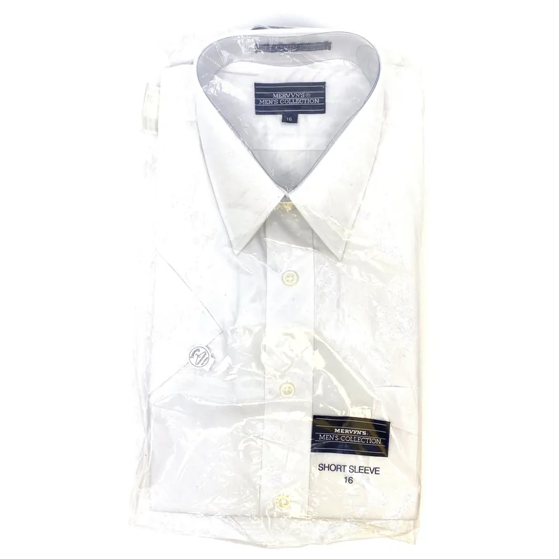 Vintage Mervyns Men's White Short Sleeve Button-Up Shirt - Size 16