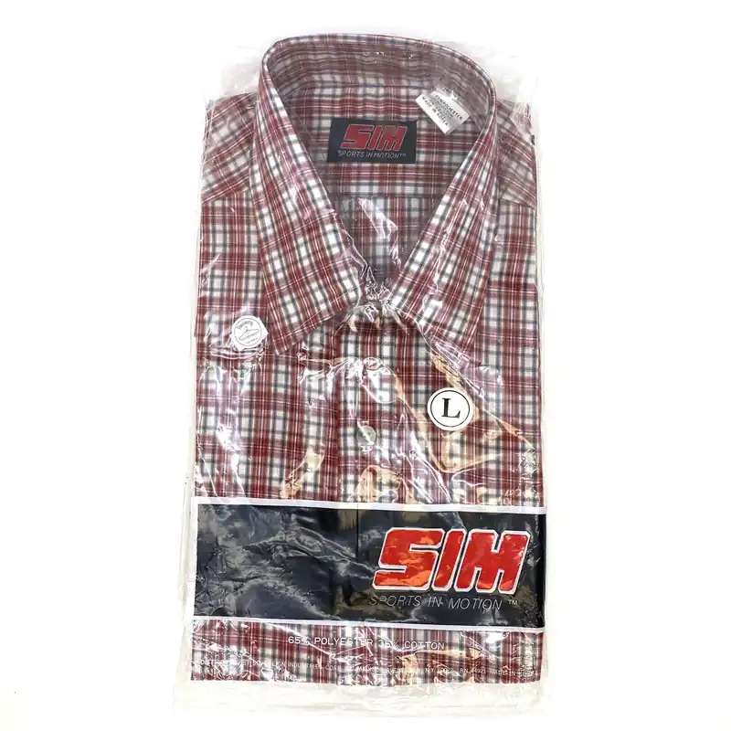 Vintage Sports in Motion Men's Red Plaid Short Sleeve Button-Up Shirt - Size L