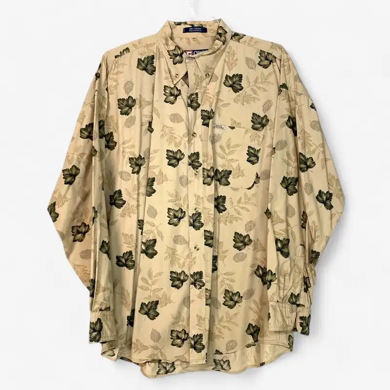 Chaps Ralph Lauren Men's Beige Floral Jungle Button-Down Shirt - Size XL - Long Sleeve