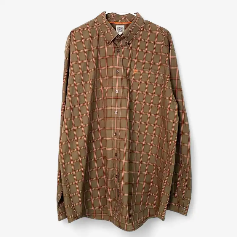 Cinch Men's Modern Fit Brown Plaid Button-Up Dress Shirt - Long Sleeve - Size XL - Pre-Owned