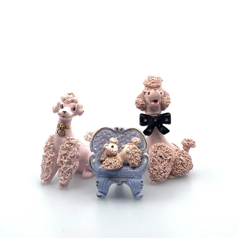 Vintage Lefton Pink Spaghetti Poodles Set of 3 Family Japan