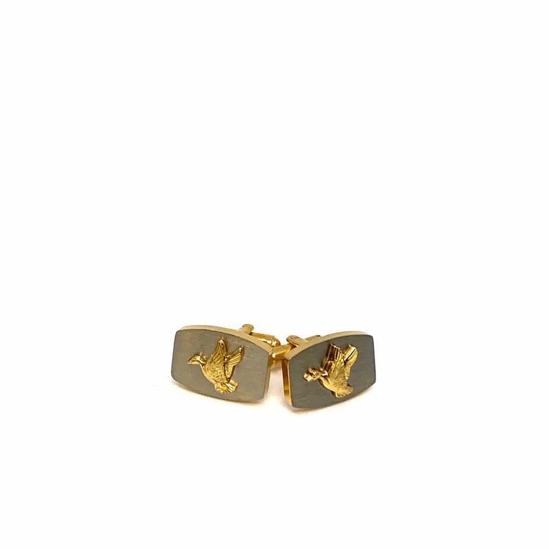 Vintage Mens Cufflinks Ducks in Flight Gold/Silver - Unmarked