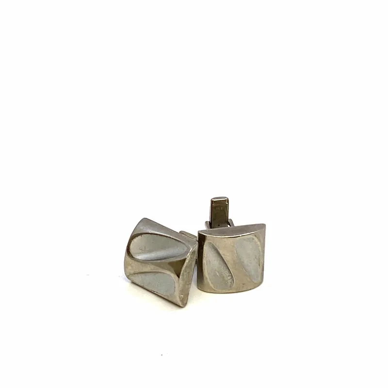 Vintage Mens Cufflinks Sterling Silver Square Wave - Unmarked