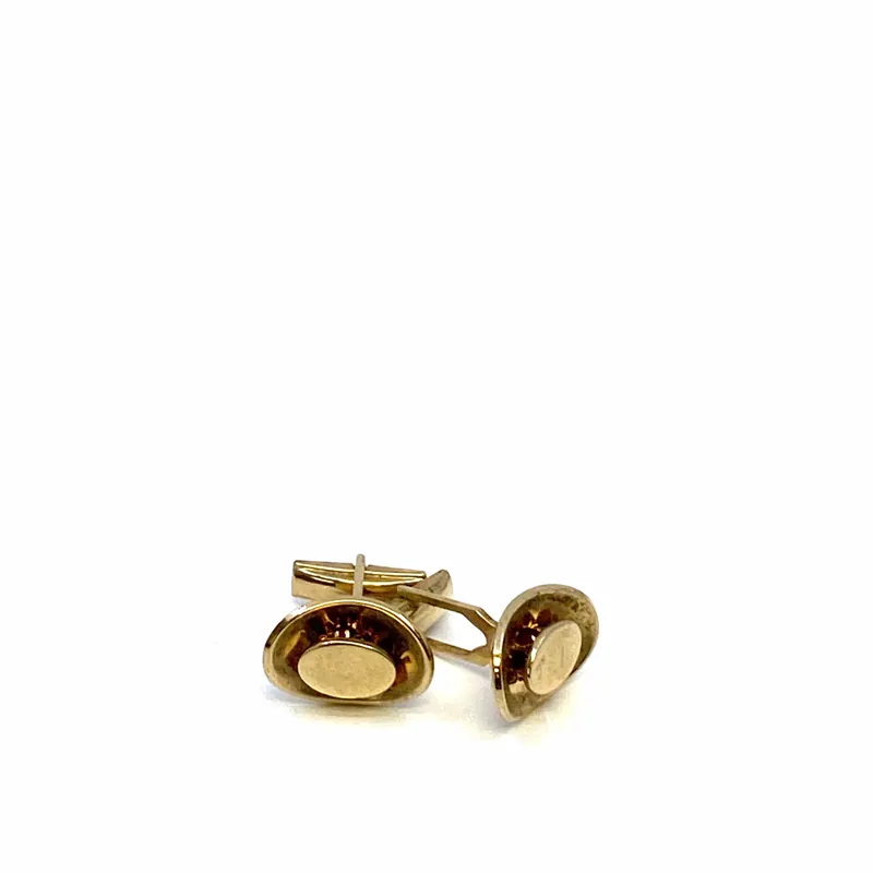 Vintage Mens Cufflinks Modernist Oval Gold, Pair - Unmarked