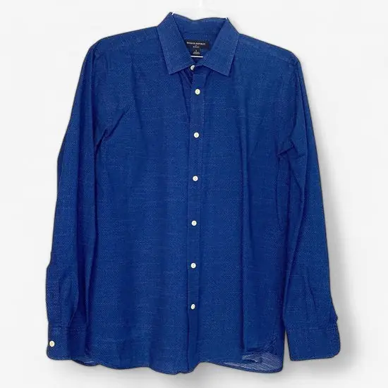 Banana Republic Men's Size L Blue & White Dotted Slim Fit Dress Shirt