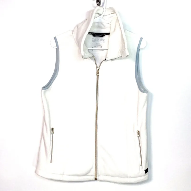 Calvin Klein Women's White Fleece Zip-Up Vest - Size L