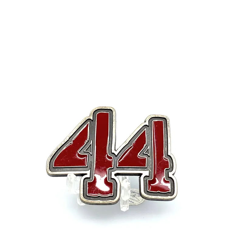 Red Enamel 44 Costume Belt Buckle Silver Tone 3 ½” - Unmarked