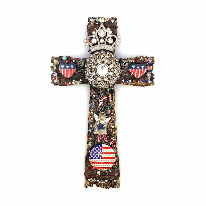 Resin & Costume Jewelry Cross Wall Religious Decorative Art 12” - Unmarked