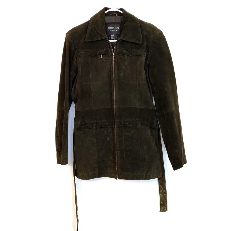 Neutral Zone Outerwear Womens Size M Brown Leather Belted Jacket