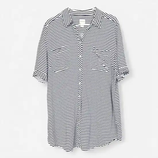 Chico's Women's Striped Button-Up Shirt - Size 3 - White/Blue - Short Sleeve