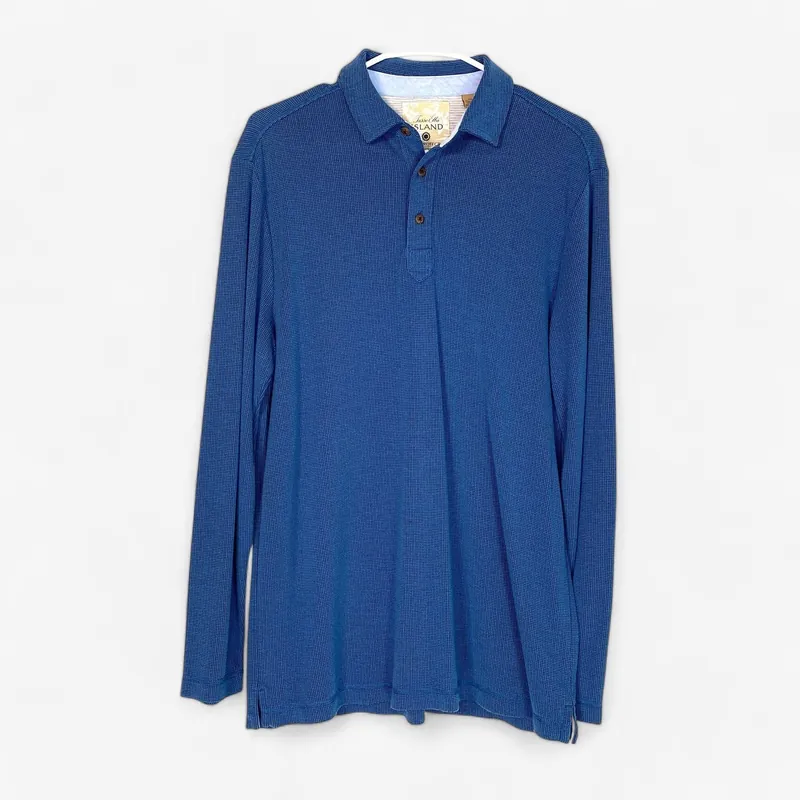 Tasso Elba Men's Blue 3-Button Long Sleeve Polo Shirt with Sun Protection - Size M